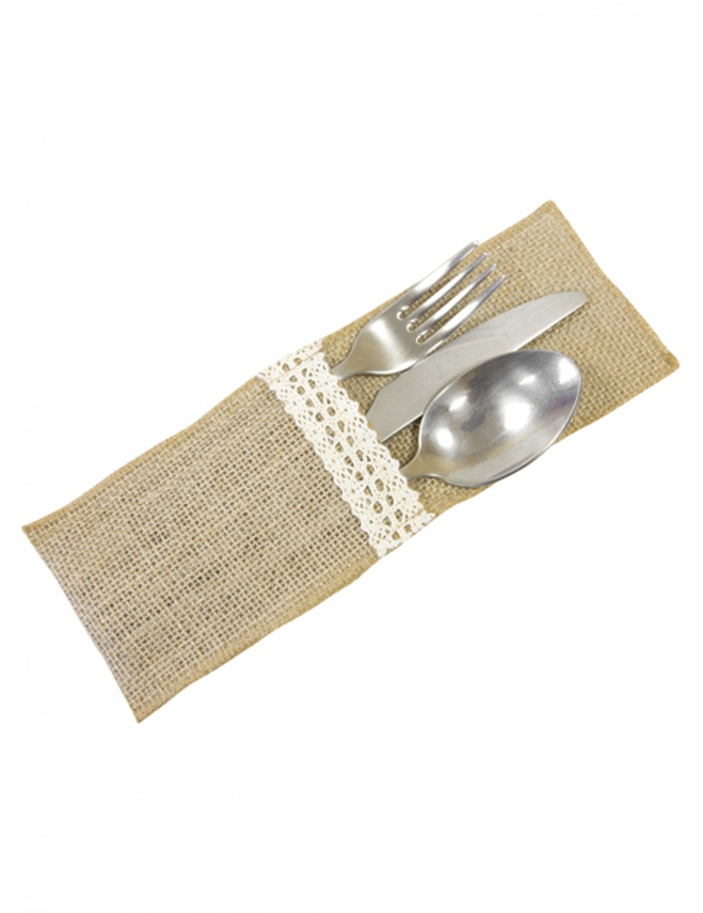 4 držala za jedilni pribor z učinkom jute in bele čipke, 8,5 x 24,5 cm cm