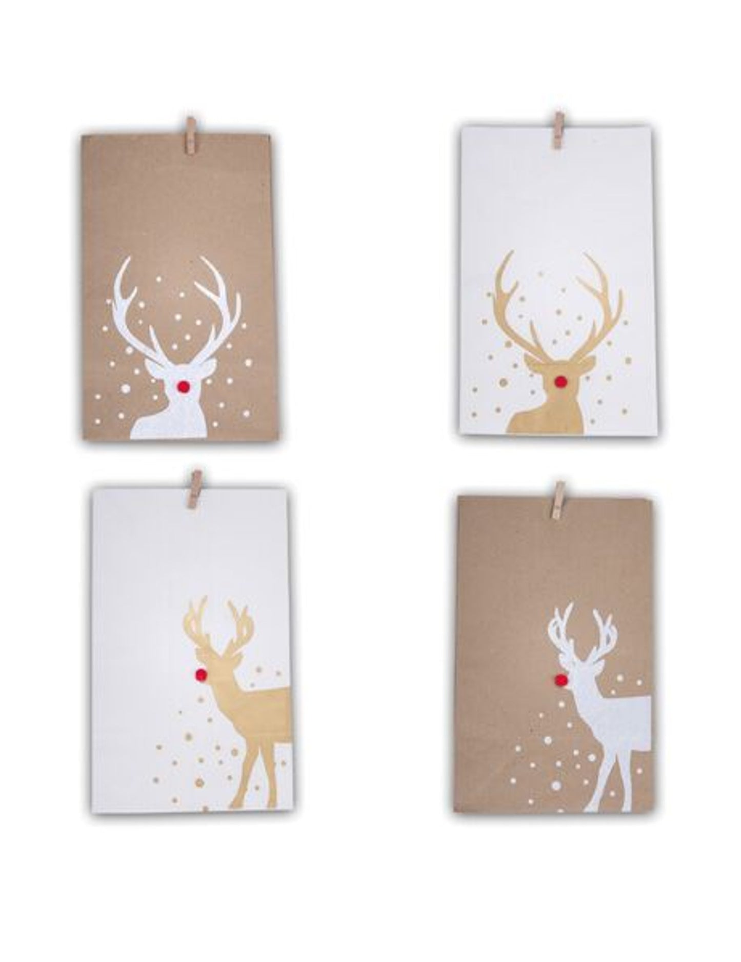 Gros plan sur la version kraft des sachets en papier Rudolph rennes pour Noël