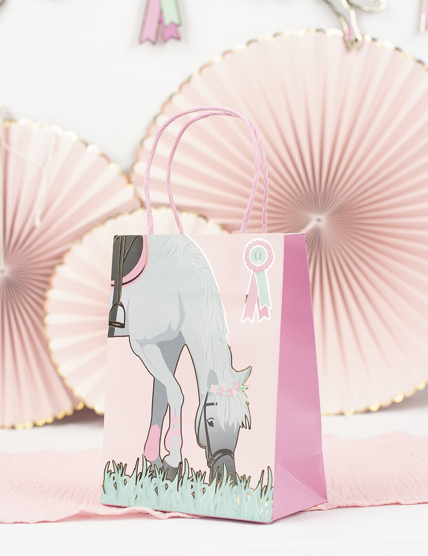 4 papirnate darilne vrečke z motivom konja 20 cm z ročaji