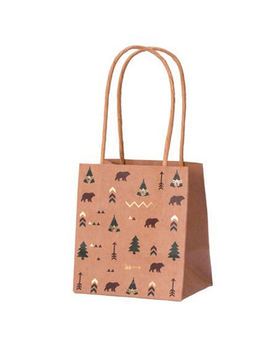 Sacs cadeaux indian forest thème tipi kraft vert marron et dorure