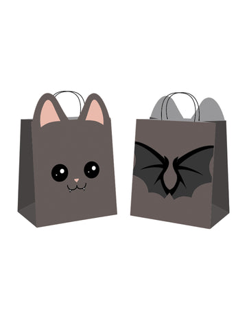 4 črne papirnate vrečke z motivom netopirjev 19 x 22 cm za sladkarije