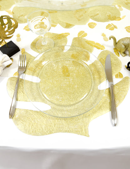 4 netkani podstavki z zlatim tropskim listnim vzorcem, 40 x 35 cm cm za zabavo