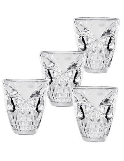 4 verres à shot tête de mort transparents