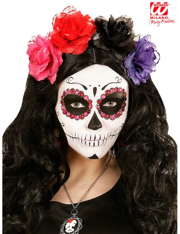 Velik načrt šminke za obraz z bleščicami Dia de los muertos