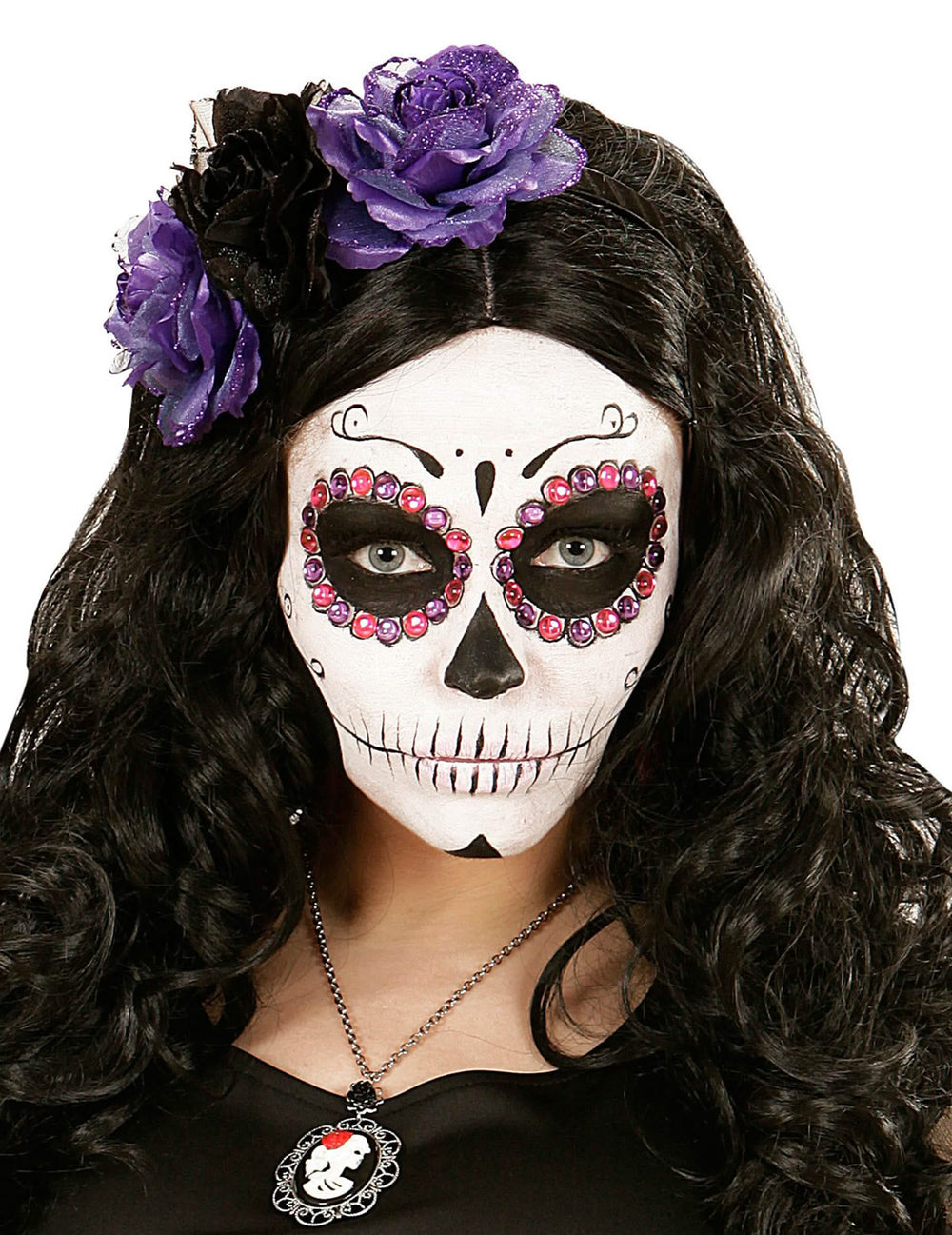 40 kamenčkov Dia de los muertos za odrasle v vijolični in rožnati barvi