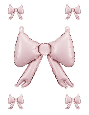 5 pastelno roza folijskih balonov z pentljami, 25,5 x 25 cm