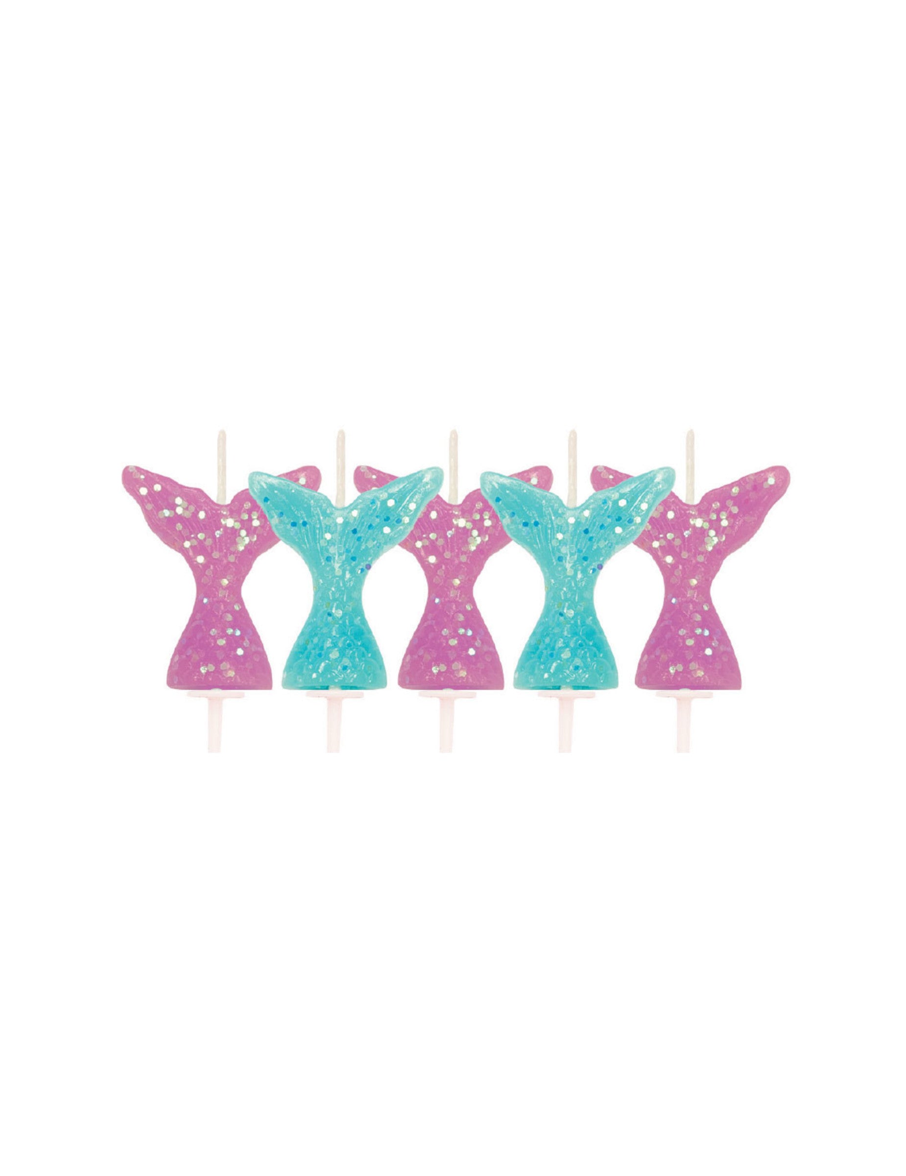 Bougies queue de sirène pour fête à paillettes roses et bleues
