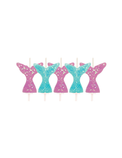 Bougies queue de sirène pour fête à paillettes roses et bleues