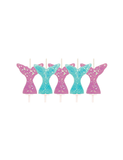 Bougies queue de sirène pour fête à paillettes roses et bleues