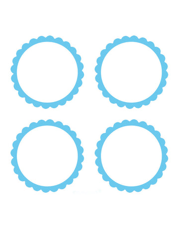 20 nebesno modrih etiket za čokoladice 5 cm z nazobčanimi robovi