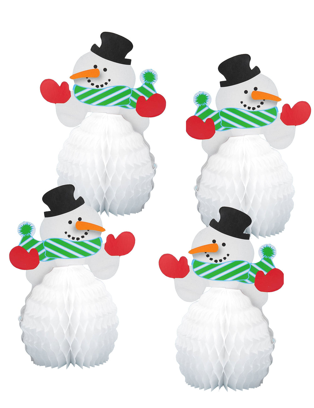 Mini centres de table Bonhomme de neige pour Noël blanc avec écharpe verte et moufles rouges