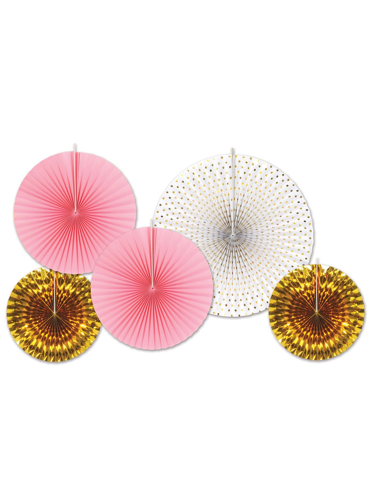 5 rosaces en papier pour décoration de fête rose et or