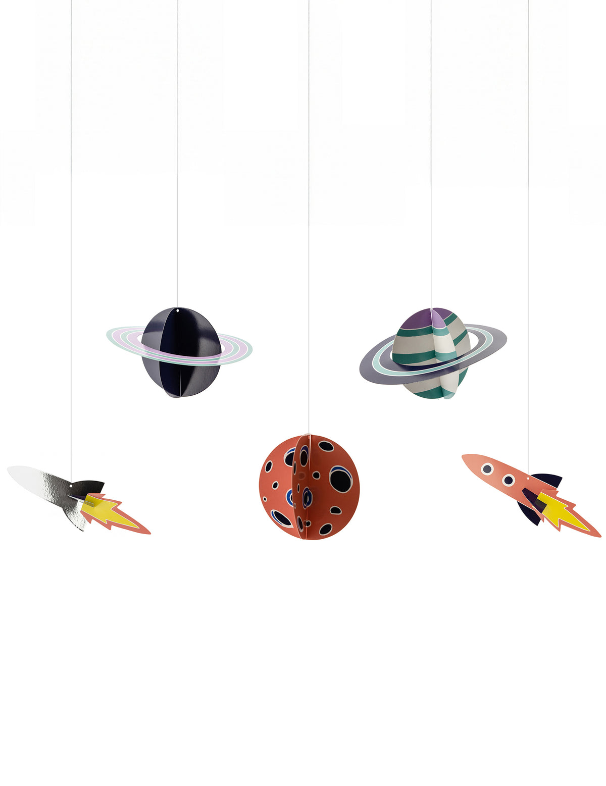 Suspensions en carton space adventure pour enfant multicolores avec fusées et planètes