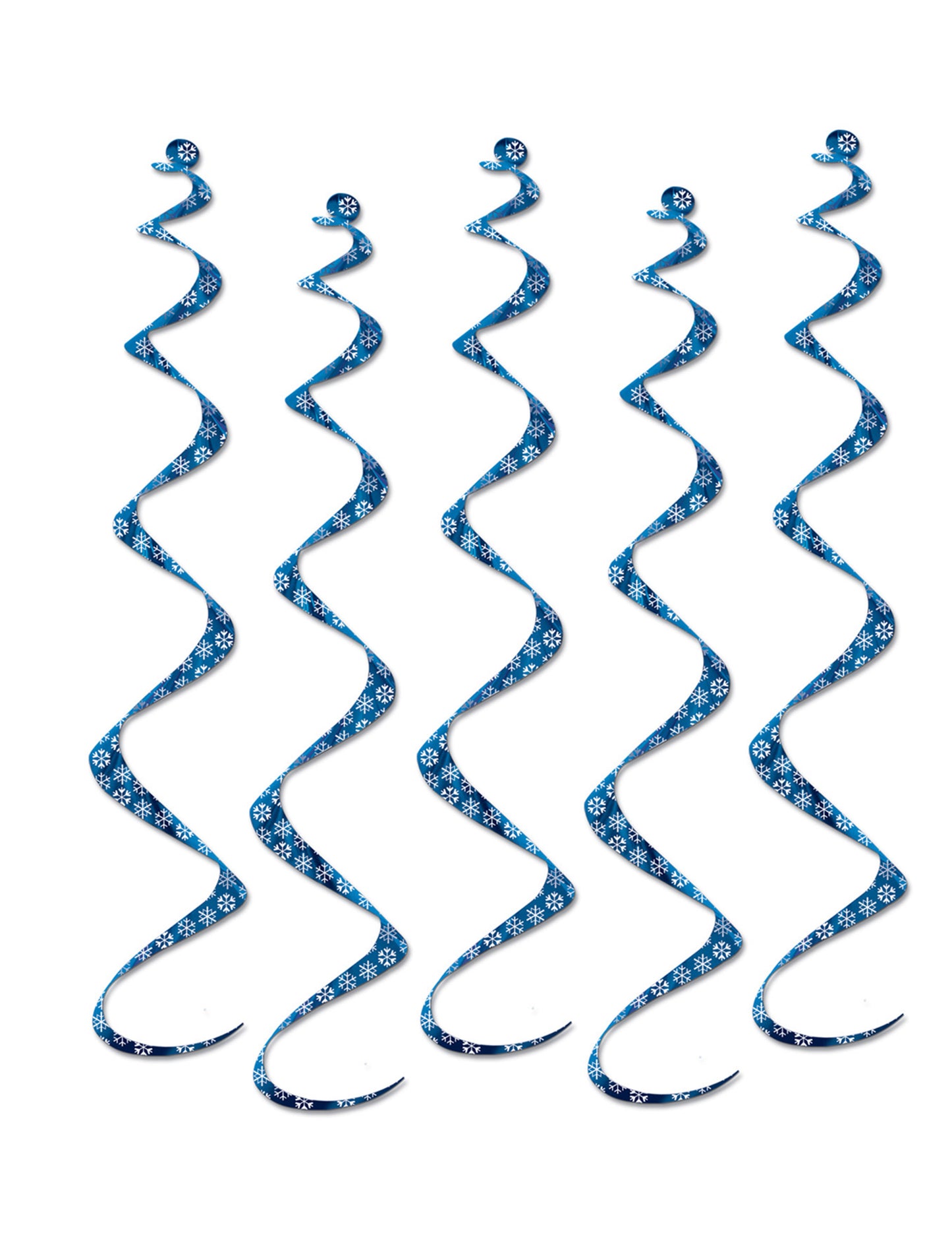 5 spiralnih visečih okraskov v modrih in belih snežinkah 60 cm za božič