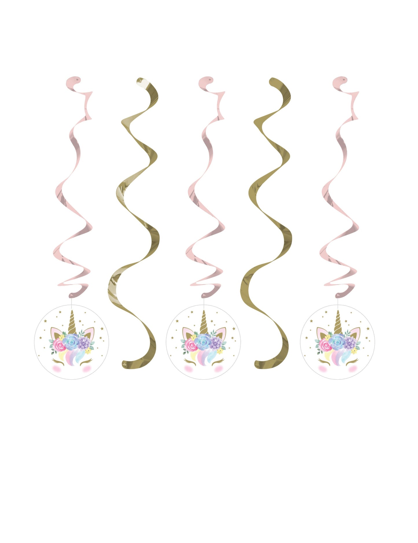 Suspensions en spirales licorne féerique pour fête rose et or