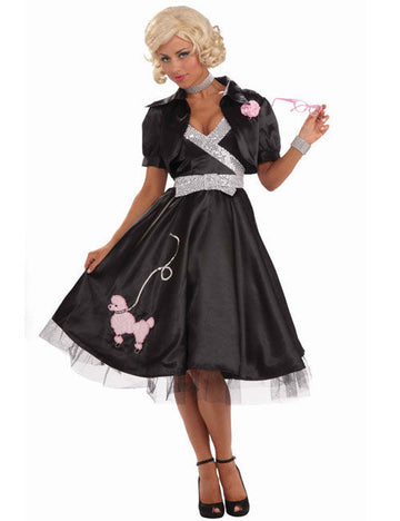 Kostum Rockabilly dama iz 50-ih let s pudljem, črno-srebrn 