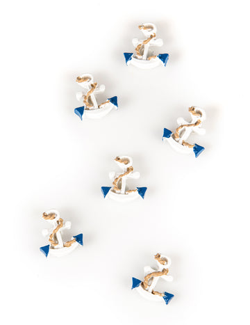 6 belih sidrnih vložkov iz smole 3 x 2,8 cm morska tema