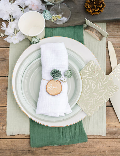 6 dvobarvnih kartonskih krožnikov v sivo-zeleni in žajbljevo zeleni barvi, 23 cm