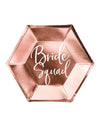 Assiettes en carton Bride Squad pour EVJF rose gold hexagonales