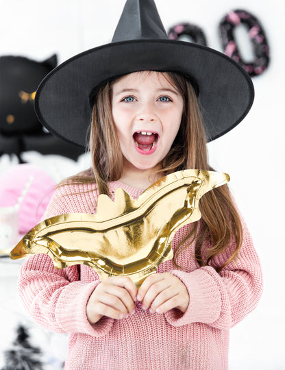 6 kovinskih zlatih kartonskih krožnikov v obliki netopirjev za noč čarovnic