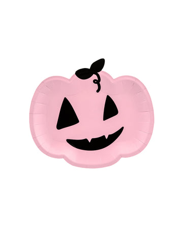 6 roza in črnih kartonskih krožnikov v obliki buče, 25 x 22 cm cm nasmejana noč čarovnic