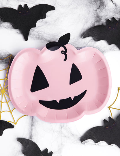 6 roza in črnih kartonskih krožnikov v obliki buče, 25 x 22 cm cm nasmejana noč čarovnic