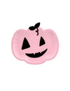 Assiettes en carton citrouille pour Halloween rose et noire souriante