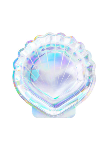 Assiettes en carton forme coquillage holographique