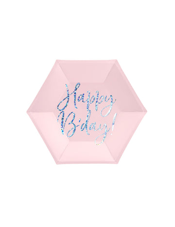 6 roza mavričnih kartonskih krožnikov za vse najboljše 20 cm šesterokotno