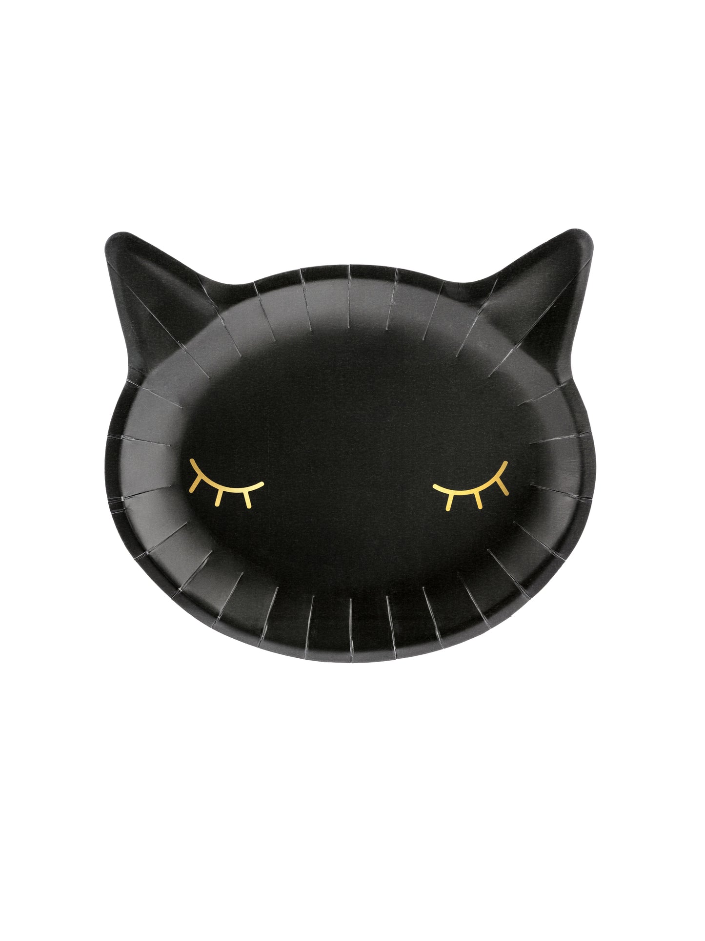 6 assiettes en carton tête de chat noir 22 cm yeux dorés