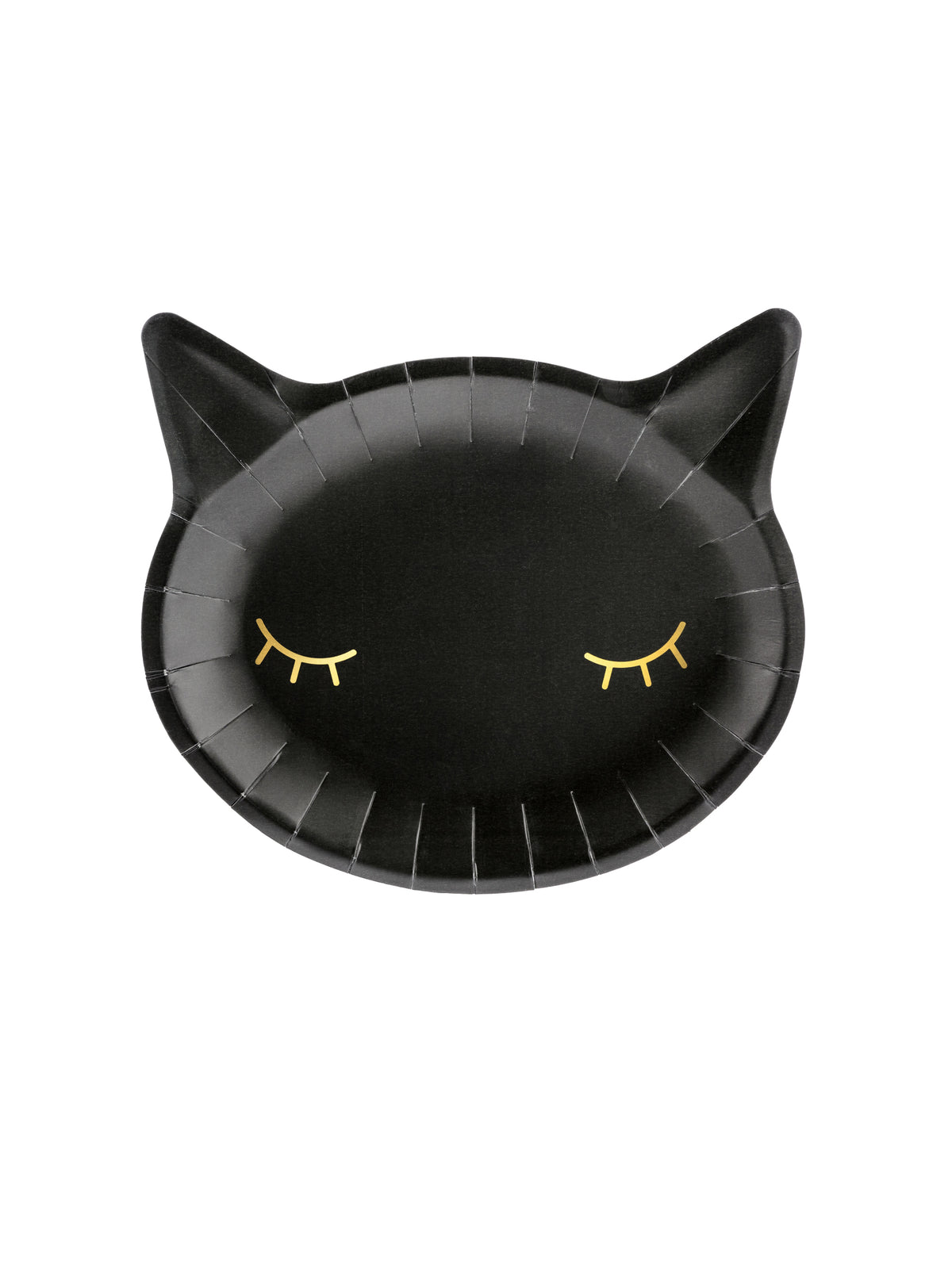 Assiettes en carton tête de chat pour fête noir avec yeux dorés
