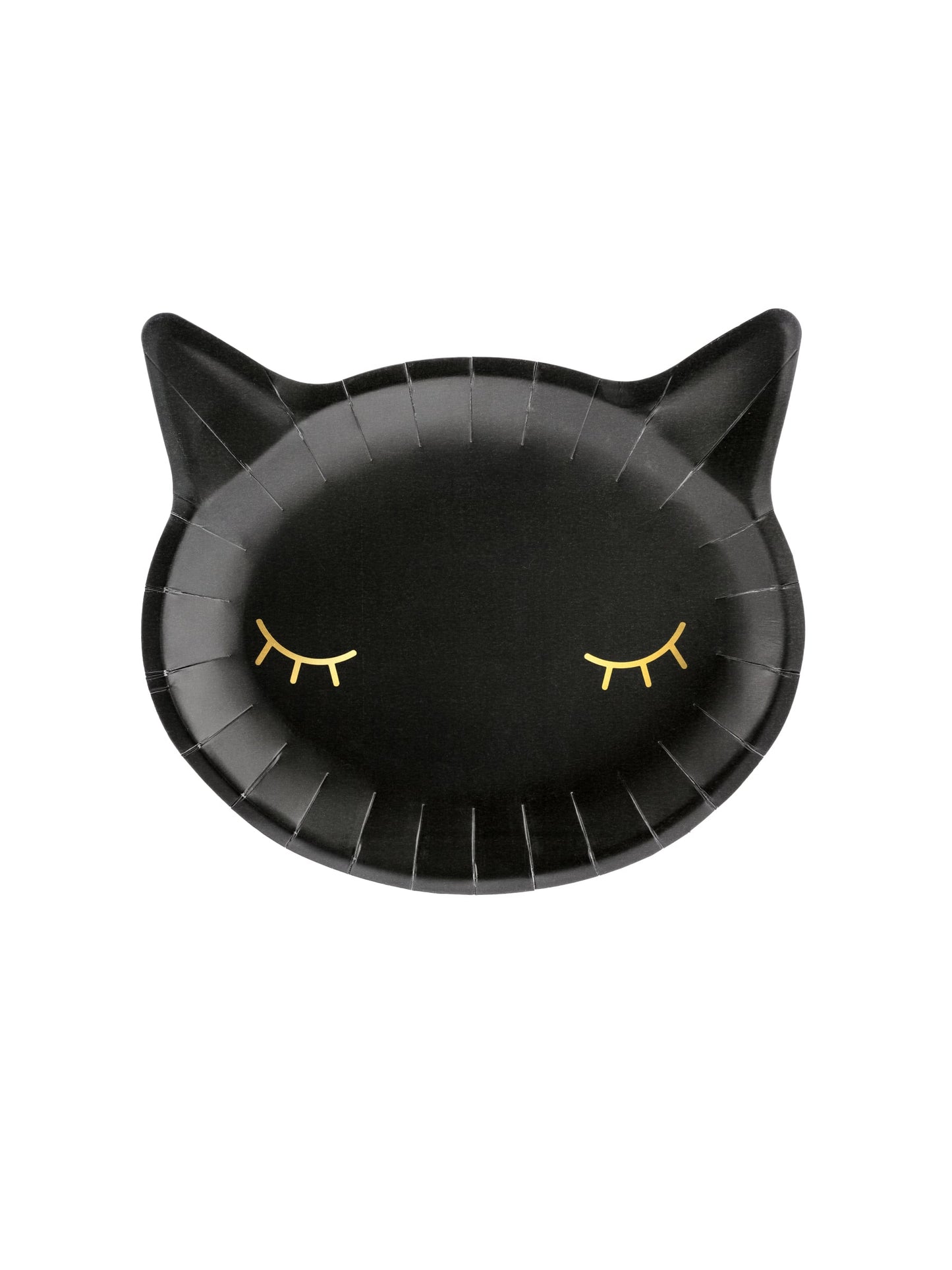 Assiettes en carton tête de chat pour fête noir avec yeux dorés