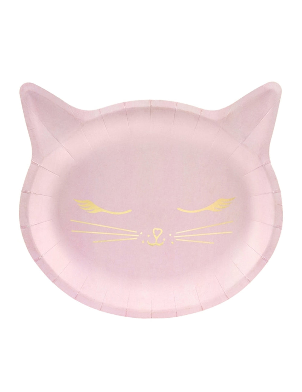 Assiettes en carton tête de chaton rose avec moustaches dorées