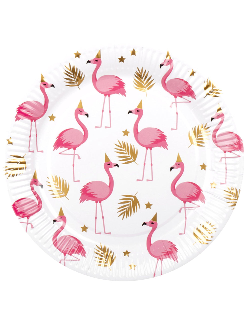 Assiettes Flamant Tropic pour fête rose et or