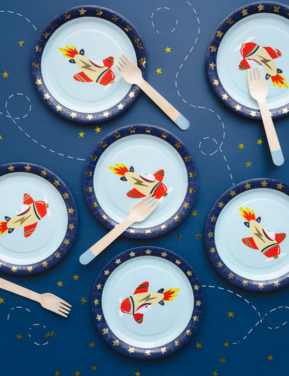 6 majhnih letalskih krožnikov 18 cm modri karton