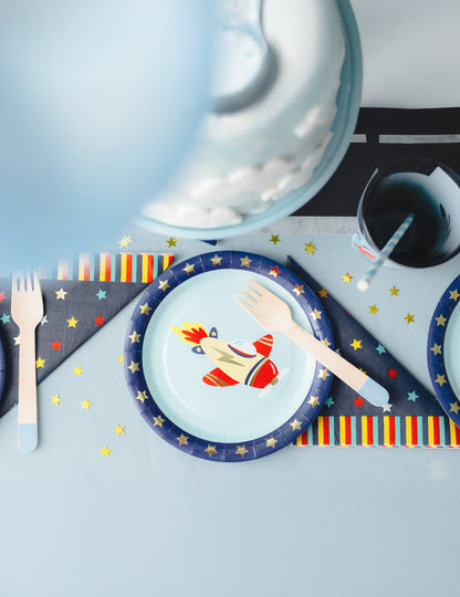 6 majhnih letalskih krožnikov 18 cm modri karton