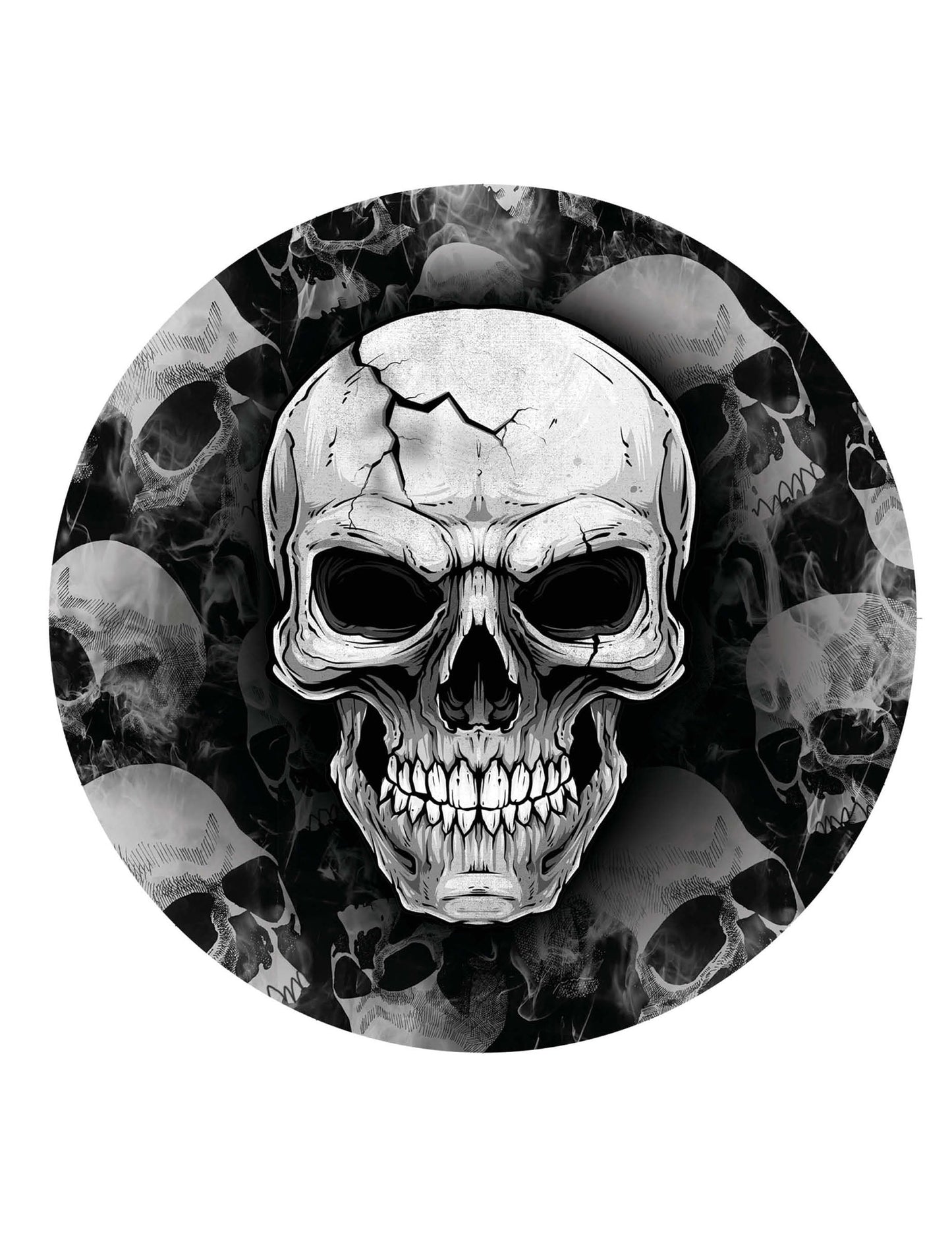 Assiettes tête de mort noir et blanc avec motif crâne fissuré