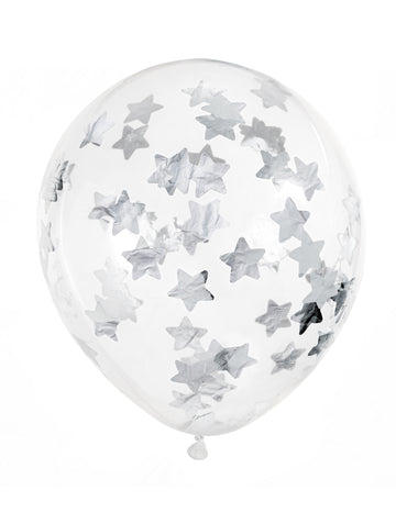 6 prozornih balonov s srebrnimi zvezdnimi konfeti 30 cm 