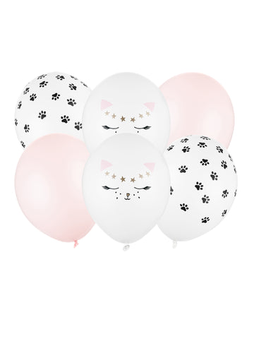 6 roza lateks balonov z motivom mačke 30 cm pastelna dekoracija