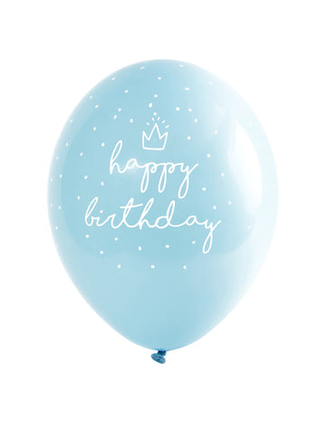 6 modrih lateks balonov z napisom "Happy Birthday 30" cm z belimi pikami