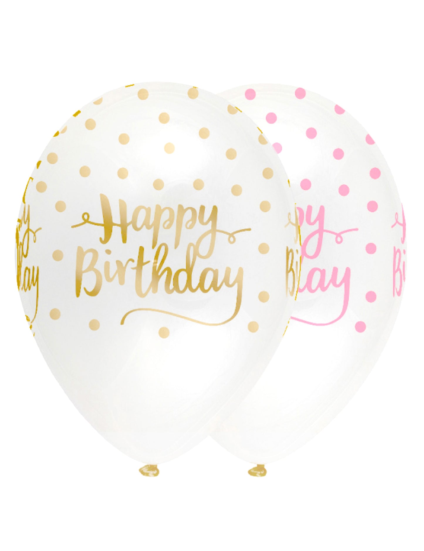 6 ballons en latex happy birthday à pois rose et doré 30 cm de diamètre