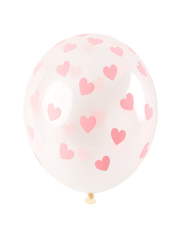 6 prozornih lateks balonov s svetlo rožnatimi srčki 30 cm za poroko 