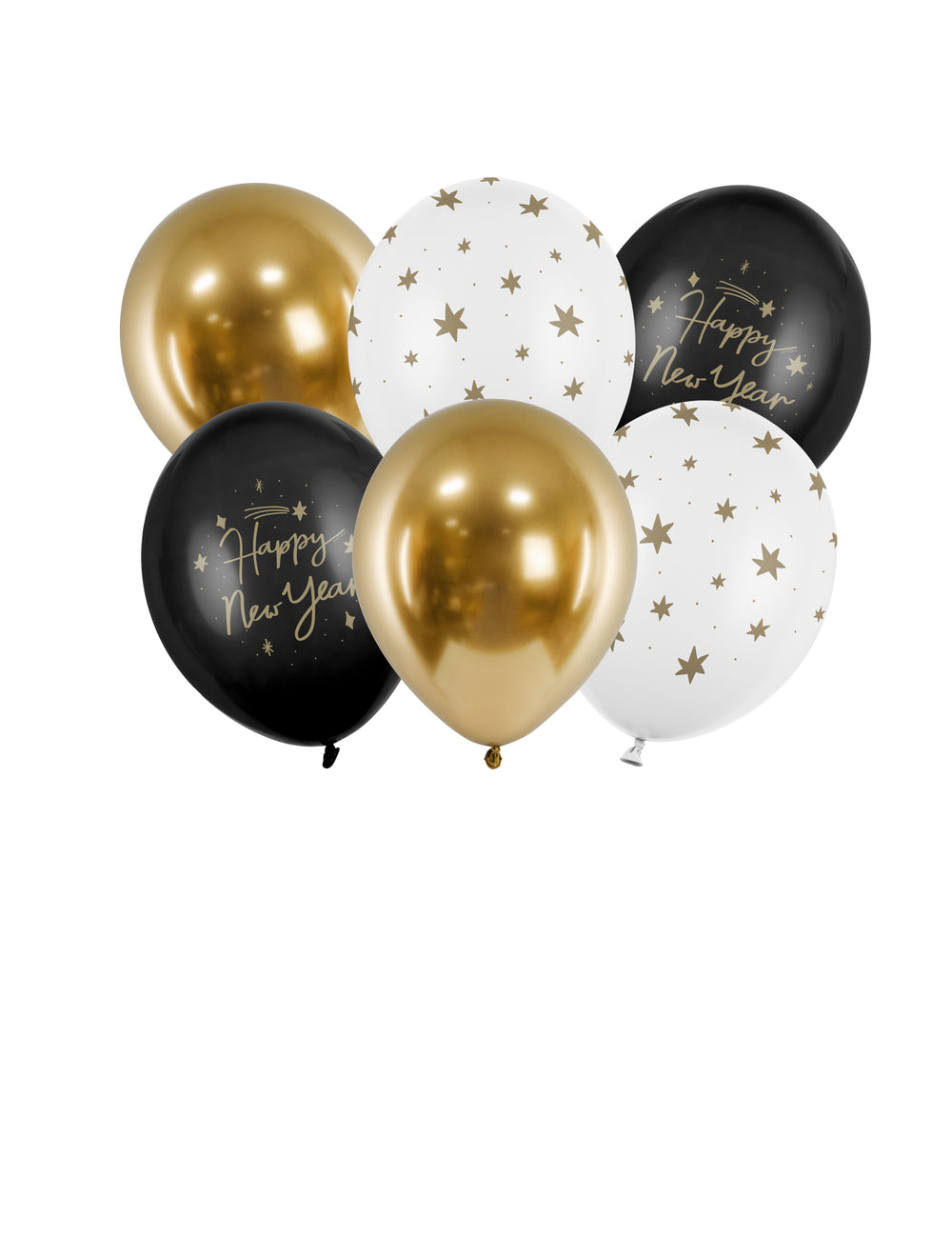 Ballons Happy New Year noir et or avec imprimés étoiles