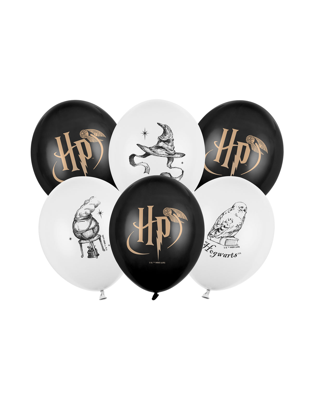 6 Balonov Harry Potter™ črno-beli 30 cm