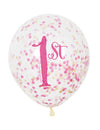 Ballon en latex 1er anniversaire pour enfant rose et doré avec confettis