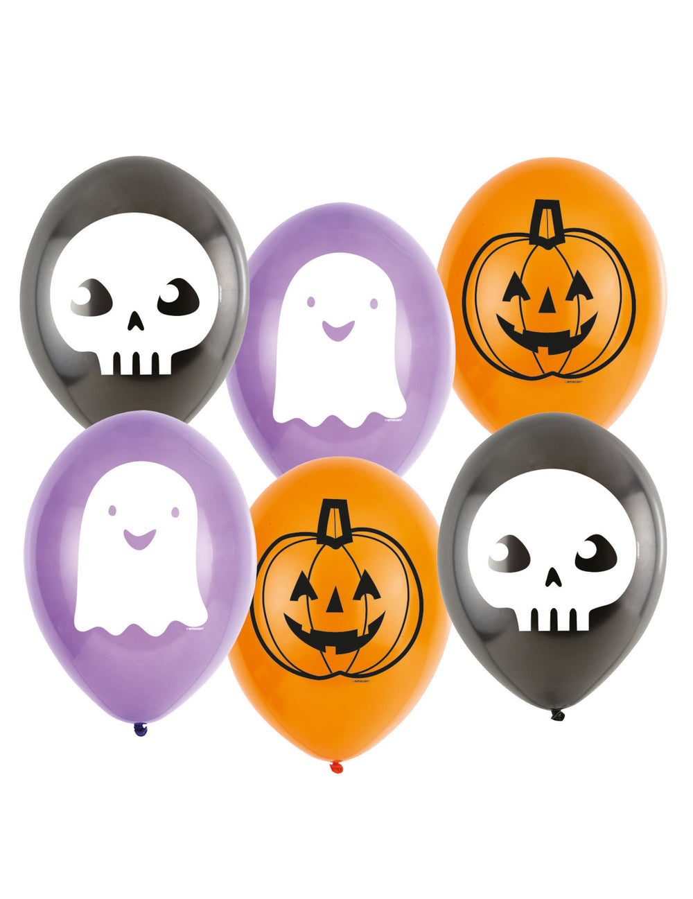 Ballons latex Halloween Friends pour décoration orange violet et noir avec motifs citrouille fantôme et tête de mort