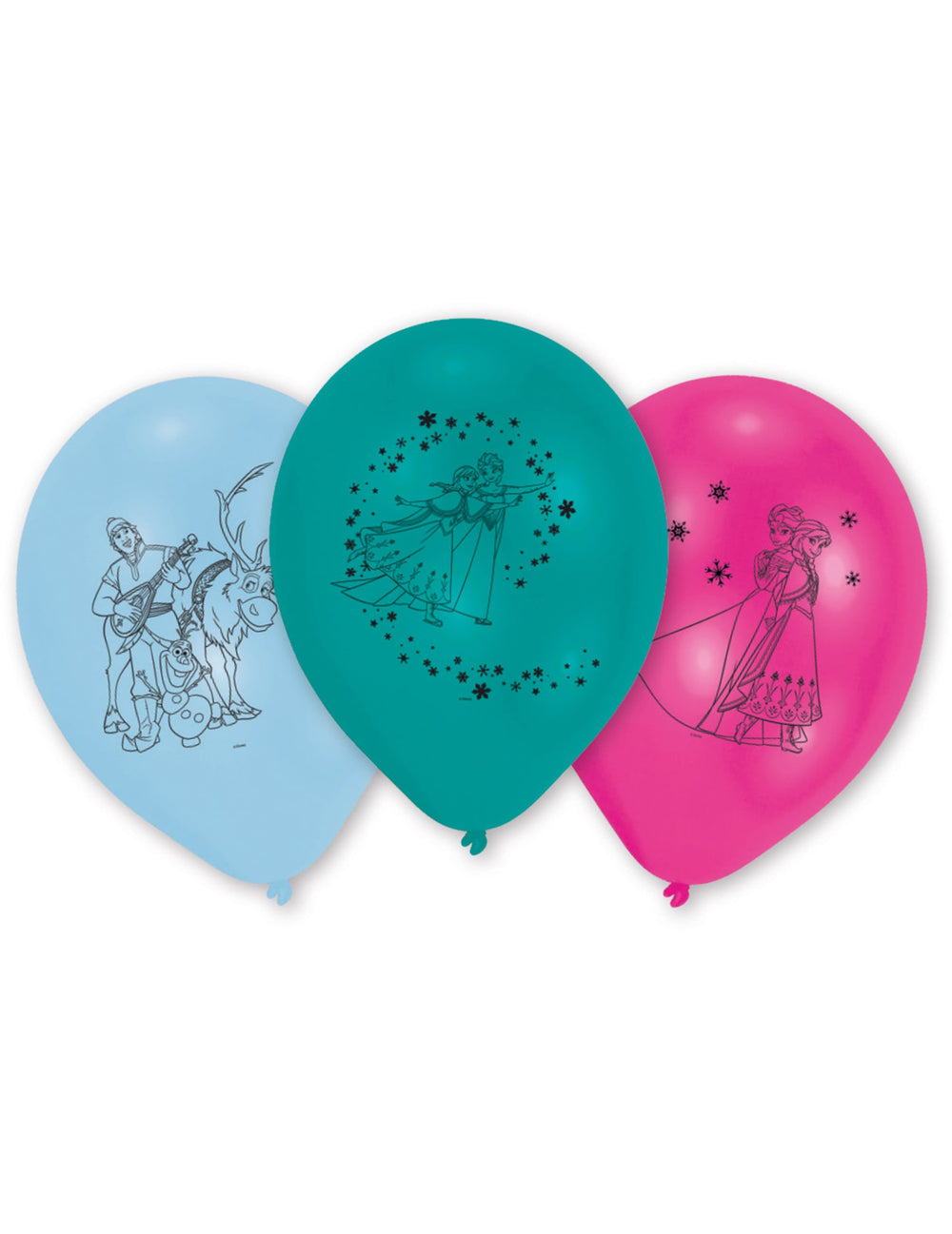 Ballons latex La Reine des Neiges pour enfant bleu vert et rose