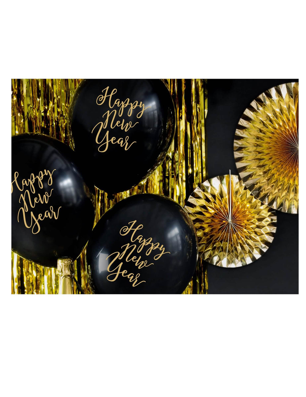 Prikaz balonov iz lateksa Happy New Year črna in zlata