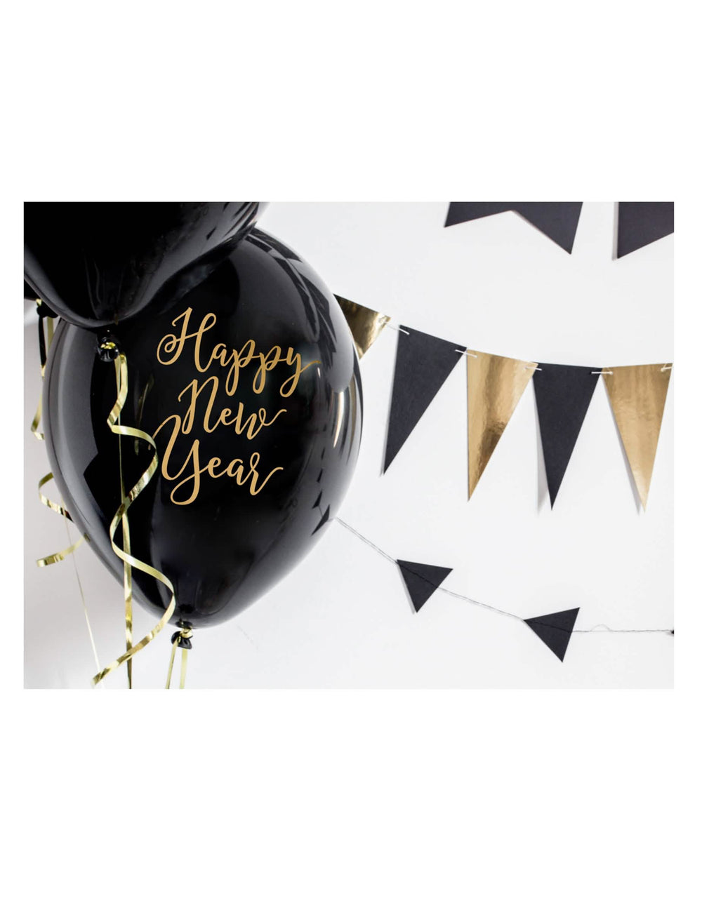 Podrobnost zlatega potiska baloni iz lateksa Happy New Year črna in zlata