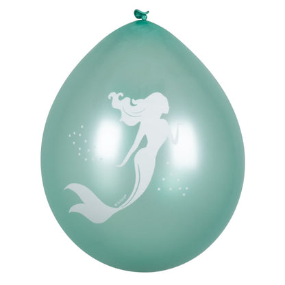 Vue du ballon vert avec motif de sirène blanche des Ballons Sirène Lagune